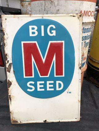 Vintage Big M Seed Sign Embossed Metal Farm Barn Agriculture Approx.  14 " X 21 "