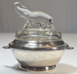 Vintage Sheraton Hotel Reed & Barton Silver Soldered Bowl W/ Glass Elephant Lid
