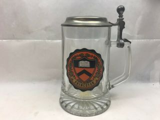 Vintage Princeton University Glass Beer Stein Mug Metal Lid