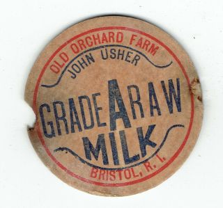 Rhode Island Ri Old Orchard Farm Dairy John Usher Milk Bottle Cap Bristol Ri