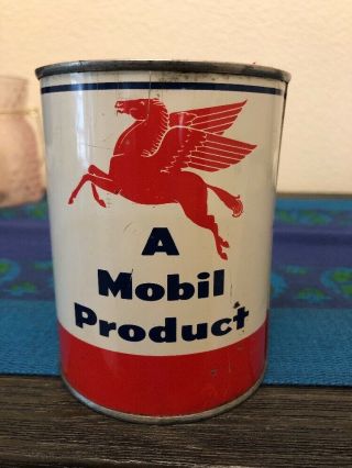 Vintage Mobil Oil Mobilgrease Metal Oil Grease Can Pegasus Logo 1 Lb