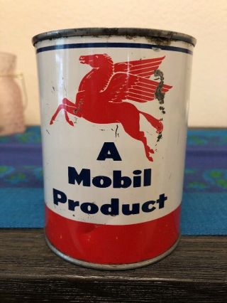 Vintage Mobil Oil Mobilgrease Metal Oil Grease Can Pegasus Logo 1 LB 3