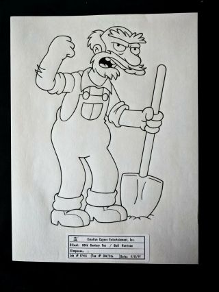 The Simpsons Groundskeeper Willie Hand Drawn & Inked Simpson Model Sheet 9x11