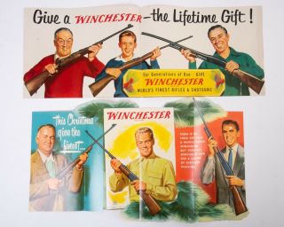 Set Of 2 Winchester Rifle 1950s Christmas Ad Paper Window Display Sign Posters