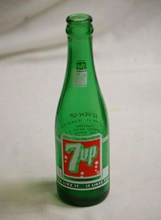 Old Vintage 7 - Up Beverages Soda Pop Bottle Green Glass White Logo 7 Oz.