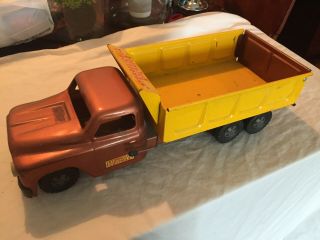 Vintage 1960s Structo Pressed Steel Metal Dump Truck Toy Brown Yellow