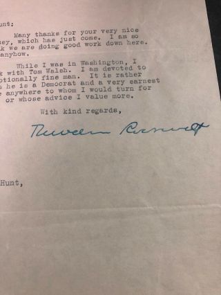 Theodore Roosevelt Signed Letter To Governor Hunt 1931 Nov 2 Signature 2