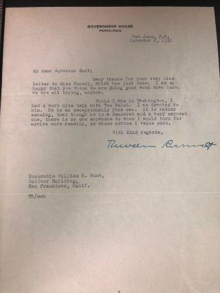 Theodore Roosevelt Signed Letter To Governor Hunt 1931 Nov 2 Signature 3