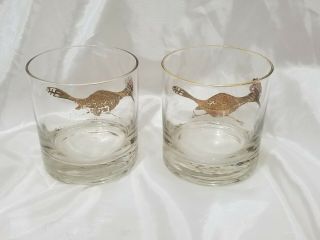 Vintage Set Of 2 Couroc Glasses With Gold Roadrunner Picture