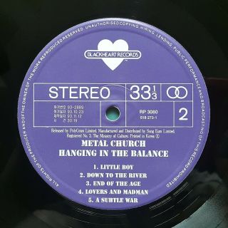 Metal Church - Hanging In The Balance ' 93 korea vinyl lp NM - / NM -,  NM 7