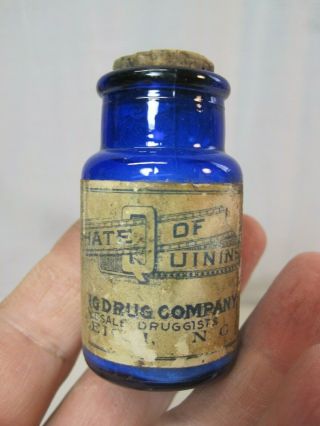 Antique Sulfate Of Quinine Cobalt Blue Medicine Bottle - Raleigh Nc B0802