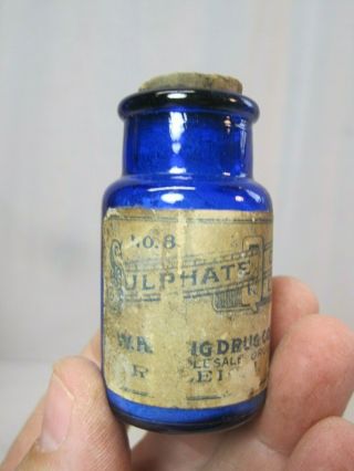 Antique Sulfate Of Quinine Cobalt Blue Medicine Bottle - Raleigh NC B0802 2
