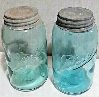 Antique Vintage Set Of 2 Rare Ball Mason Jars Bubbles 3 L 