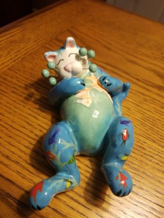 Whimsiclay Figurine Amy Lacombe Cat Blue Bob,  Dreaming Of Fish