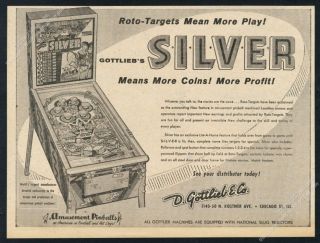 1957 Gottlieb Silver Pinball Machine Photo Vintage Trade Print Ad