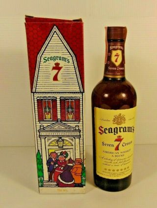 Vintage 1970s Seagrams 7 Bottle Seven Crown W/ Tax Stamp Gift Box Vgc