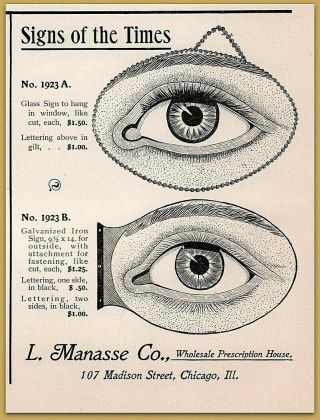 1902 A Manasse Co Optical Optician Signs Eyeballs Health Vision Print Ad