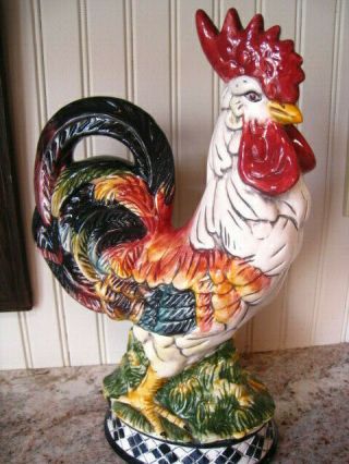 Large Colorful Ceramic Rooster French Country W/black & White Check