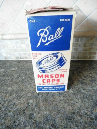 Vintage Nos Ball Mason Zinc Caps Porcelain Lined Box Of 11 Mason Jar