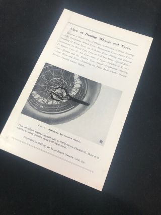 Rolls Royce Care Of Dunlop Wheels And Tyres Tires Literature Reprinted 1962