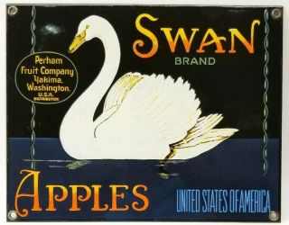 Vintage Style Swan Apples Porcelain Signs Country Store Advertising Perham Fruit