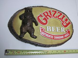 Vintage Grizzly Beer Authentic Canadian Lager Beer Sign 15x9 " Embossed Plastic