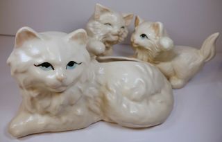Vintage Morton Pottery Mama Cat & Kittens Planter Vase Figurine 3pc Set Cutest