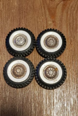 Vintage Buddy L Parts Wheels Set Of 4 Tires With Hub Caps White Walls 8.  25 X 20
