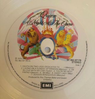Queen - A Night At The Opera - 1976 Limited Edition On White Vinyl Import (NM) 5