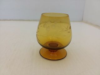 Vintage 3 " High Miniature Etched Crystal Glass Sniffer Gold Color