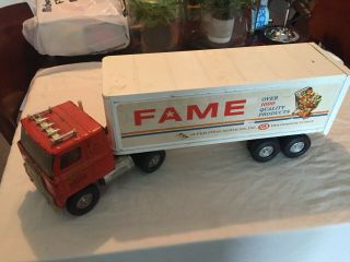 Vintage 1970 Ertl Fame Iga Pressed Steel Metal Semi Truck Toy