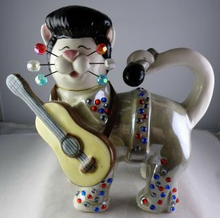 Amy Lacombe Whimsiclay The Idol Cat Figurine Guitar Fancy Hair Tail Holds Mic