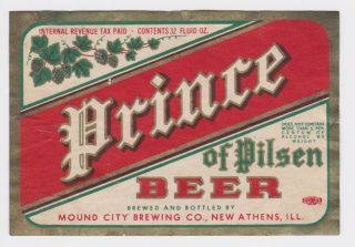 Prince Of Pilsen Beer Irtp Label Mound City Brewing Athens Illinois Il