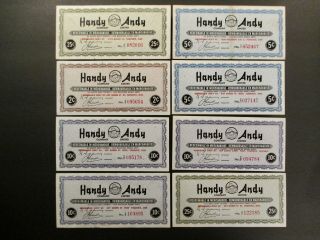Eight Canadian Tire Money Style Handy Andy Gas Station Auto Centre Bills Coupons