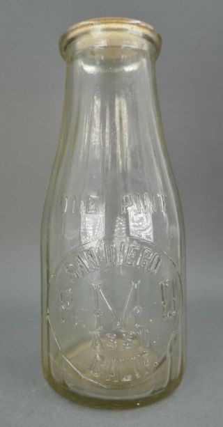 Antique San Diego California Pmd Assn One Pint Glass Milk Bottle