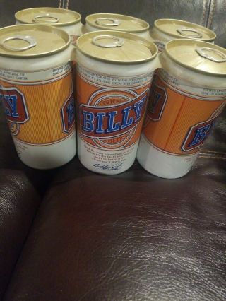 6 Pack Of Vintage Billy Beer Cans Pull Tab Plastic Ring Attached.