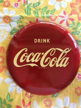 Drink Coca Cola Coke Round Button 12 In.  Diameter Metal Sign - Cond.