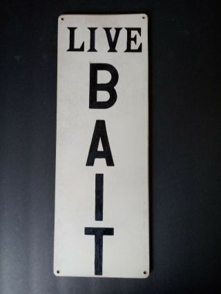 Vintage 1950s Wooden " Live Bait " Fishing Trade Sign