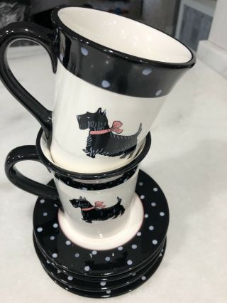 Black Scottish Terrier Scotty Scottie Dog Mug Plate Set Polka Dot