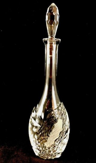 Vintage Hand Blown,  Cut And Etched Designer Wine Decanter “school Of Herring”