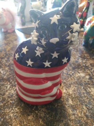 Whimsiclay American Flag Bank Extra Large Red Whit Blue 2004 87544