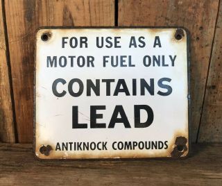 Rare 2 - Sided “contains Lead” Porcelain Sign Vintage 2 - Sided Porcelain Sign
