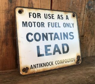 Rare 2 - Sided “Contains Lead” Porcelain Sign Vintage 2 - Sided Porcelain Sign 2