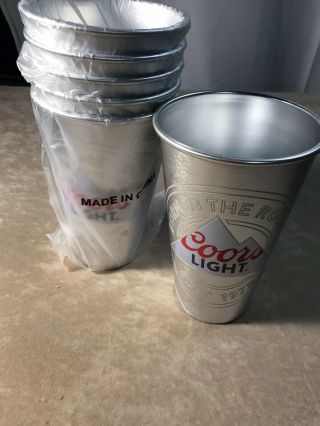 Set Of 6 Coors Light Aluminum Cup 22 Oz.  The Mountain Turns Blue When Filled