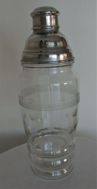 Vintage Depression Etched Glass Cocktail Shaker