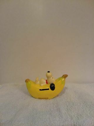 Vintage Snoopy Dog On Banana Bank 1966 United Feature Ceramic Decor Prop