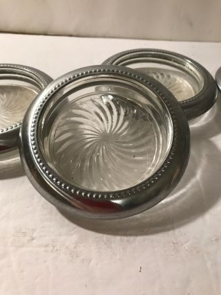 Vintage set of 6 Sterling Silver Coasters with Etched Glass 3