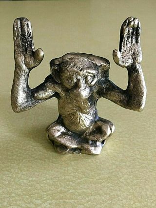 Collectible Brass Monkey Heavy Paperweight Card Holder Figure Statue Home Decor