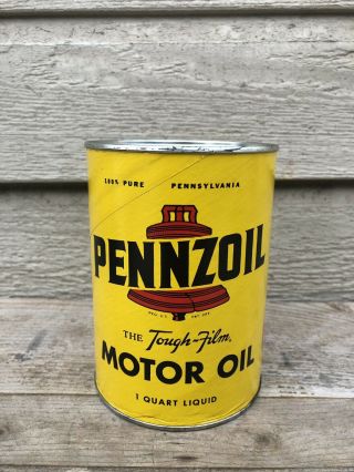Vintage Full Pennzoil Tough Film Motor Oil 1 Quart Paper Can Sae 30/ Z - 7