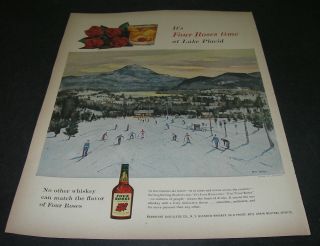 Print Ad 1955 Distillery Four Roses Whiskey Art Paul Sample Sunset Lake Placid.